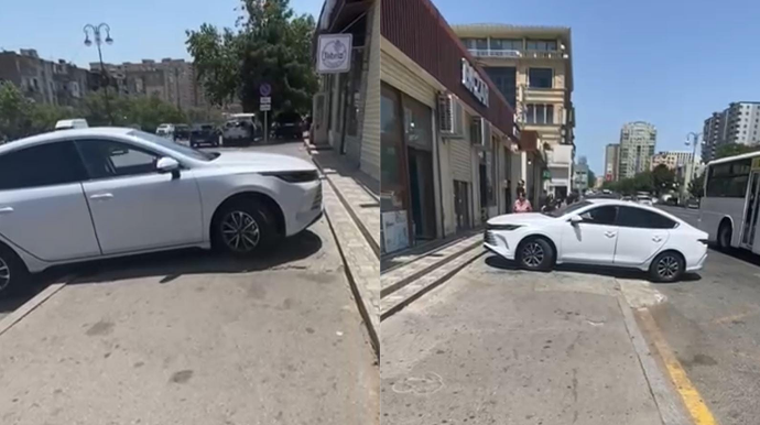 “BYD”ni səkiyə dırmaşdırıb piyadaların və avtobusun yolunu kəsdi - 77-UZ-312 - VİDEO   