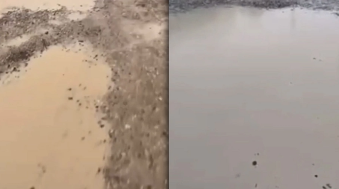 Biləcəridə yağışdan sonra bərbad vəziyyətə düşən məhəllə yolu - VİDEO