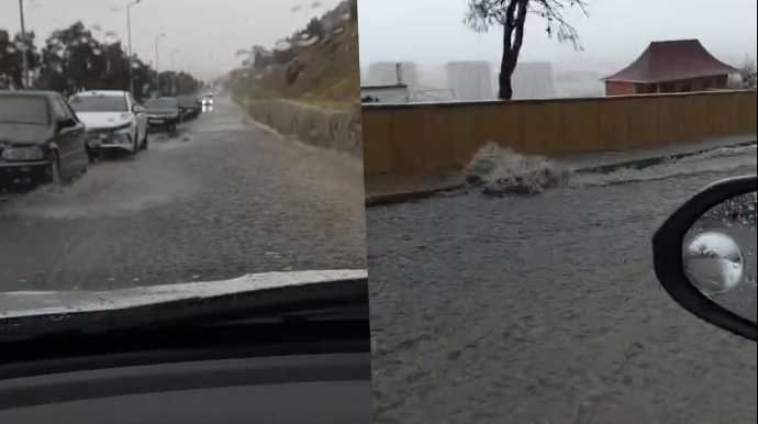 Badamdar yolunu su basdı - VİDEO