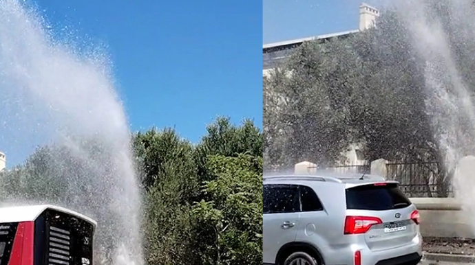 Suyun tapılmayan vaxtı Lökbatanda boru fontan vurdu - FOTO - VİDEO