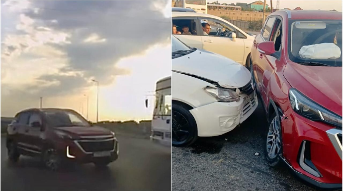 Ard-arda qayda pozan qadın sürücü baş yoldan gələn maşını vurdu    - ANBAAN VİDEO