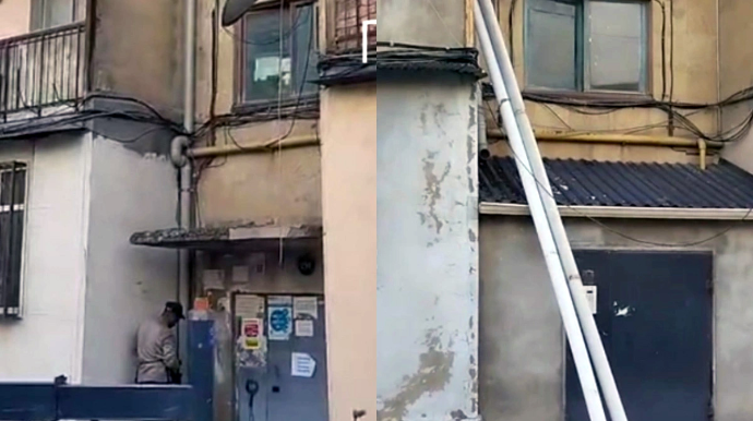 Bakıda binada quraşdırılan təzə boruları bir gün sonra niyə sökürlər?  - VİDEO