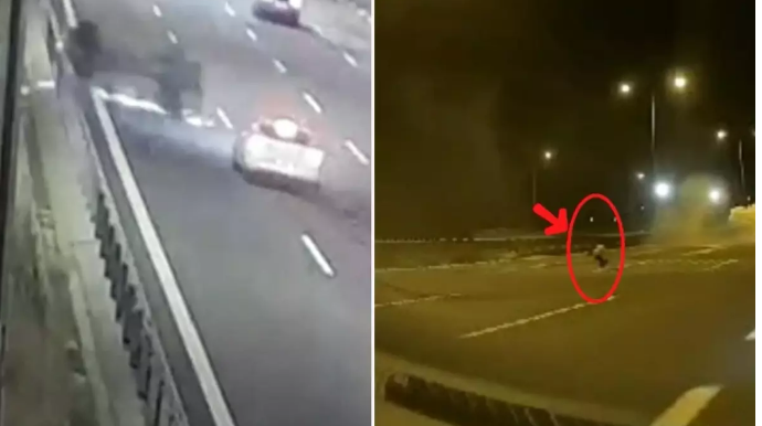 Magistral yolda aşan maşının içindəki uşaq yola düşdü - 5 YARALI - VİDEO