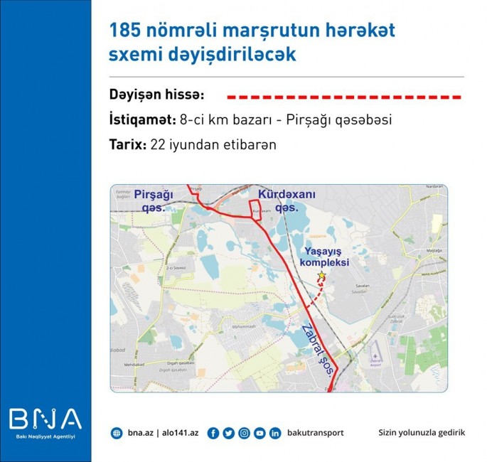 Bakıda daha iki marşrut xətti üzrə hərəkət sxemi dəyişdirilib - SXEM