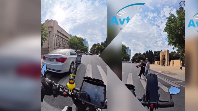 “Zebra”da piyadalara yol verən motosikletçiyə siqnal verdilər, TƏNQİD OLUNDULAR   - VİDEO