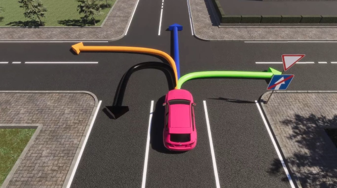 Sürücü göstərilmiş hansı istiqamətlərə hərəkət edə bilər? - DOĞRU CAVAB