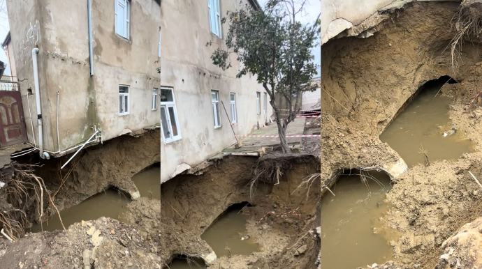 Bakıda kanalizasiya torpağı yuyub aparıb; evin təməli yox imiş - VİDEO
