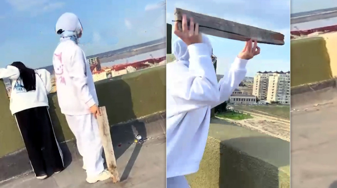 Binanın damından yerə şüşə və taxta atan yeniyetmə qızlar müəyyənləşdirildi - VİDEO