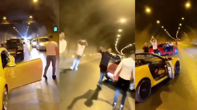 Avtomobilləri ilə tuneli bağlayıb rəqs etdilər; yolda uzun tıxac yarandı - FOTO + VİDEO