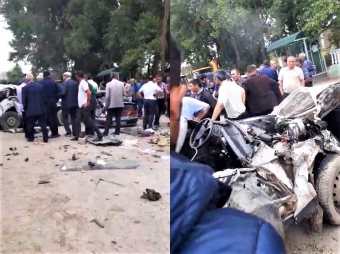 Gədəbəydə 4 maşının toqquşduğu dəhşətli qəzanın görüntüləri - VİDEO