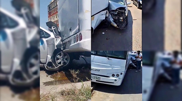 “Prius” avtobusu vuraraq yoldan çıxardı - Sərnişinlərin halı pisləşdi   - VİDEO