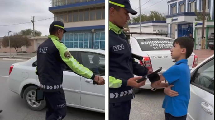 Maşın sürən 12 yaşlı şagird onu saxlayan yol polisinə hədə-qorxu gəldi - VİDEO 