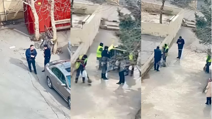 Bakıda tumu çırtlayıb yerə tökdülər, yaşlı qadınlara süpürtdülər - VİDEO 