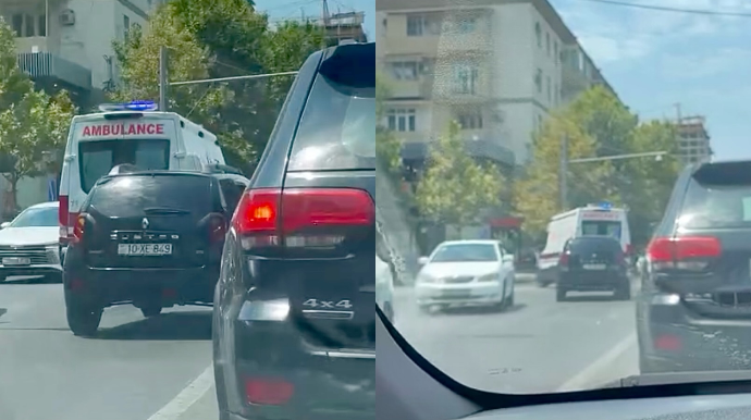 Bakıda sürücü təcili yardımın arxasına sığınıb qaydaları pozdu   - VİDEO