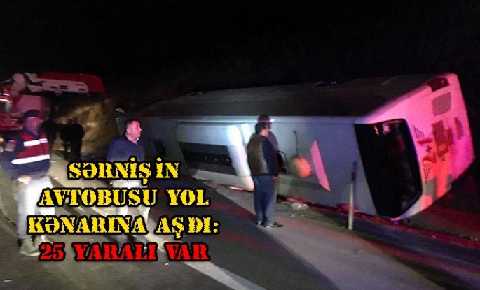 Sərnişin avtobusu yol kənarına aşdı: 25 yaralı var - FOTO