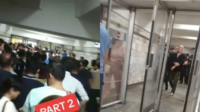 “Əhmədli” metrosunda sərnişinlər polislə DALAŞDI:  Saxlanılanlar var - VİDEO  