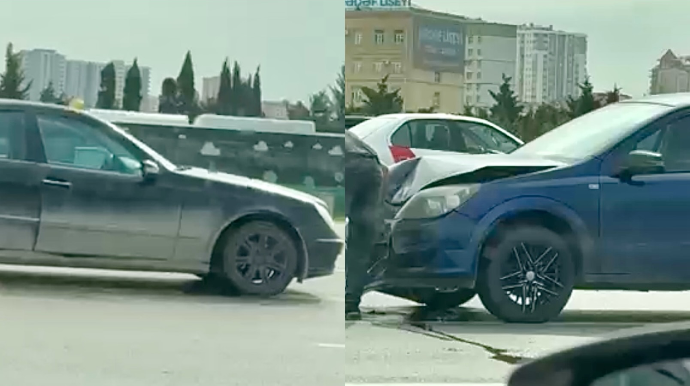 Prospektdə sürət həddini aşan “Opel” “Mercedes”lə toqquşdu    - VİDEO