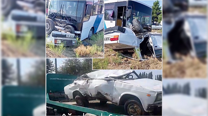 Goranboyda “07” arxası üstə aşaraq avtobusun önünə düşdü  - VİDEO