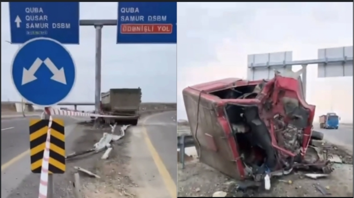 Yaşmada yük maşını qəzaya düşdü – Sürücü yuxulayırmış - VİDEO