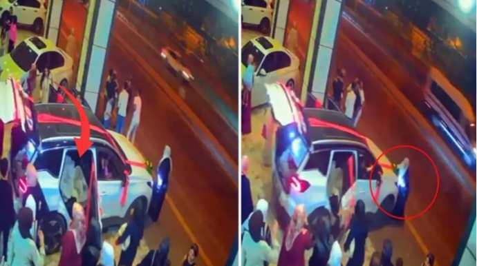 Əl əyləcini çəkməyi unudan bəyin səhvi gəlinin həyatını təhlükəyə atdı - VİDEO 