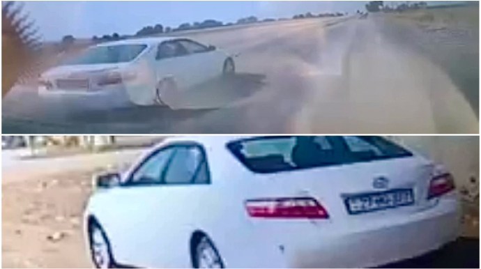 Daşlı yolda nişanı heçə sayan sürücü avtomobilə ziyan vurub aradan çıxdı   - VİDEO