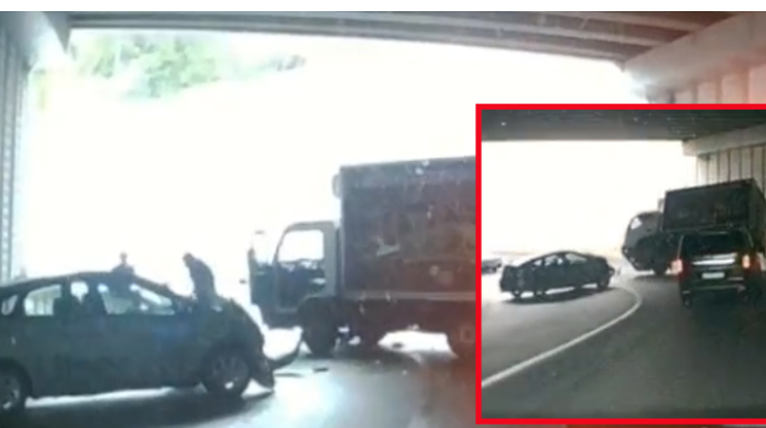 Bakıda "Prius" tuneldə yük maşınını vurdu - VİDEO 