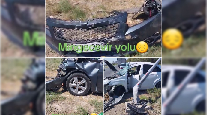 Bir-birinə çırpılan avtomobillər işıq dirəyini də sıradan çıxardılar   - VİDEO