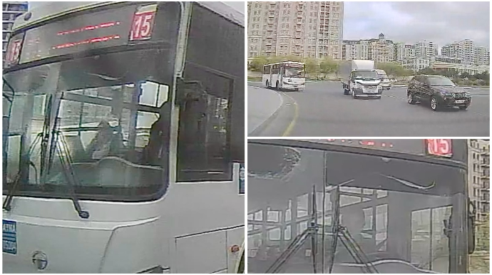 Avtobus sürücüsü sükan arxasında mobil telefondan əl çəkmədi   - VİDEO