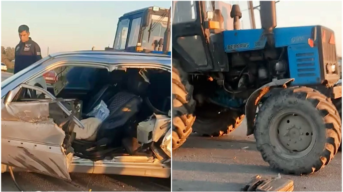 Ağdaşda “Mercedes” traktora çırpıldı, sürücü xəsarət aldı   - VİDEO