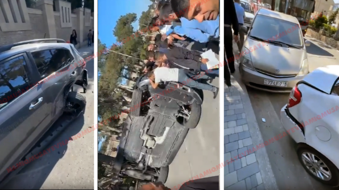 Bakıda 4 maşının iştirakı ilə yol qəzası: 2 nəfər xəsarət alıb - VİDEO