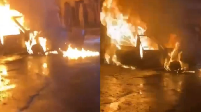 Hərbi qüvvələrin təqib etdiyi avtomobil yanaraq kül olub - VİDEO