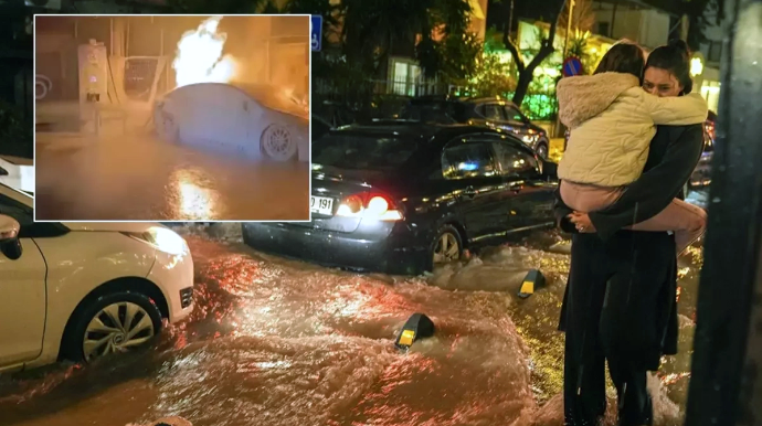 Türkiyədə ard-arda təbii fəlakət: Avtomobil yandı, selə düşənlər var