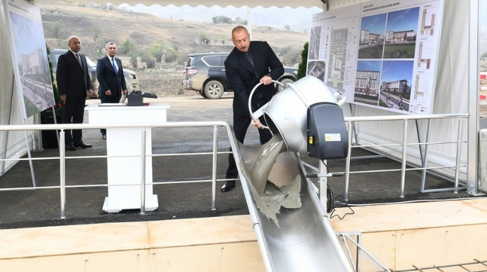 İlham Əliyev Cəbrayılda akademik Mehdi Mehdizadə adına tam orta məktəbin təməlini qoyub