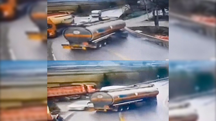 Drift edən TİR digər nəqliyyat vasitələrini yolundan çıxartdı   - VİDEO