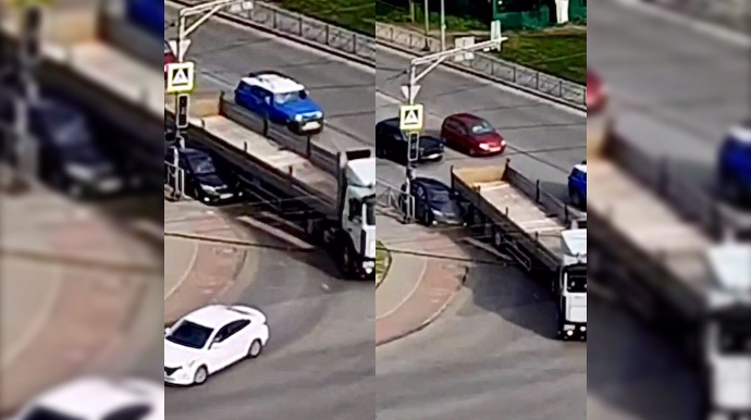 Avtomobil “TIR”ın qoşqusundan yan keçə bilmədi  - VİDEO