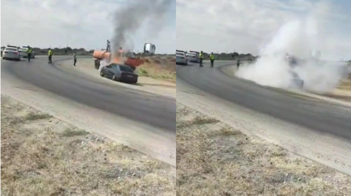 Qaradağda avtomobil yanıb - VİDEO 