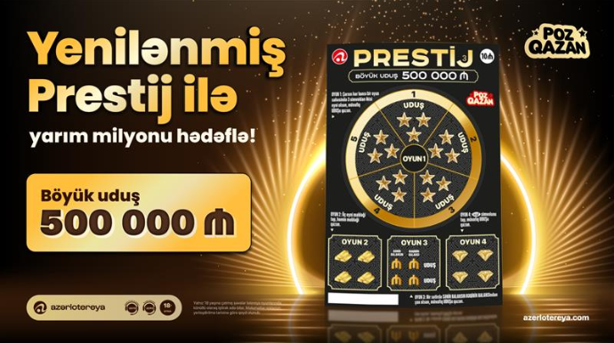 Yenilənmiş “Prestij” lotereyasında yarım milyon uduş sahibini gözləyir
