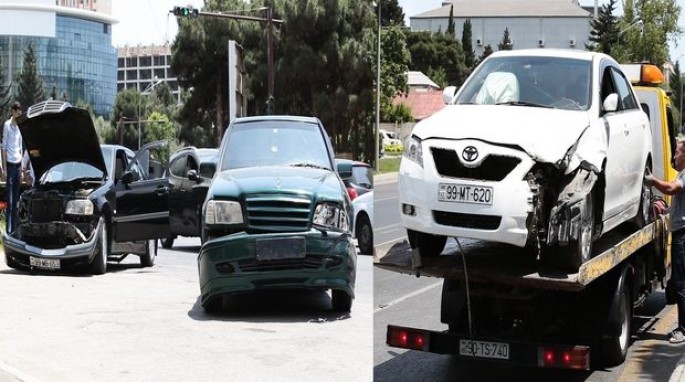 Paytaxtda zəncirvari qəza: dörd maşın toqquşdu - VİDEO