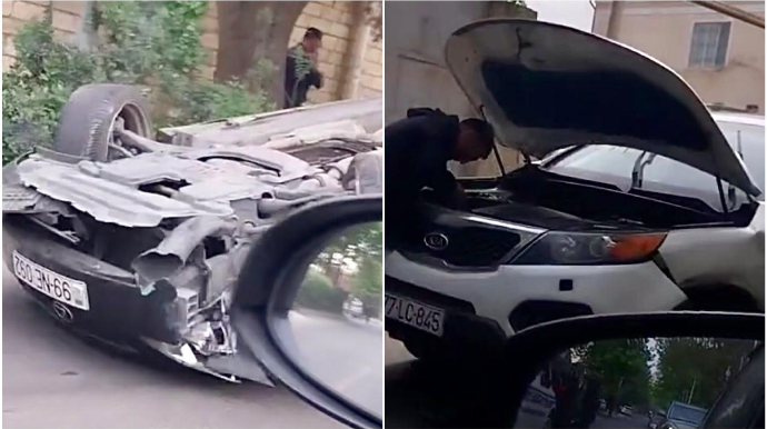Bakıxanovda “KIA” ilə toqquşan “Lexus” aşdı    - VİDEO