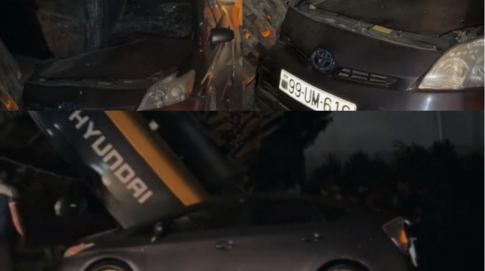 Abşeronda qəribə qəza:  Qoşqudakı ekskavator "Prius"un üzərinə aşdı - VİDEO