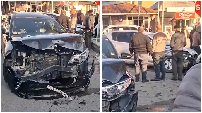 Göyçayda 2 “KIA” toqquşdu, 2 nəfər xəsarət aldı - VİDEO