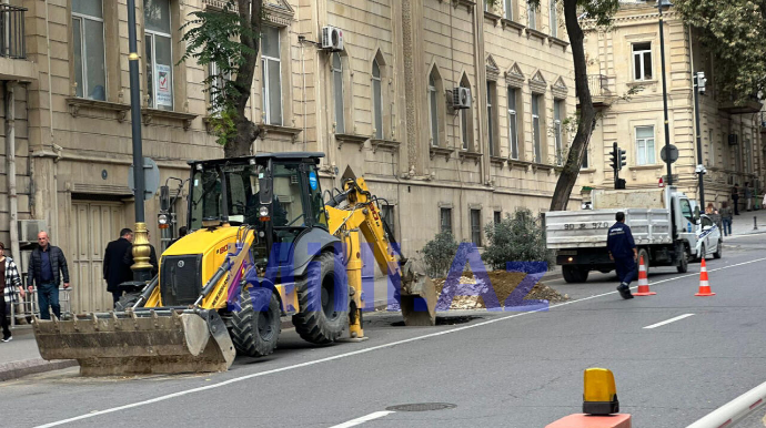 Bakının mərkəzində çökən yol təmir olundu - FOTO - YENİLƏNİB