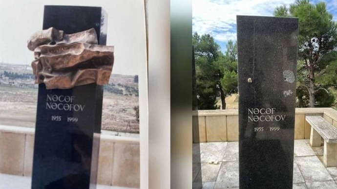 Nəcəf Nəcəfovun məzarı üzərindəki barelyef oğurlandı - Saxlanılan var - FOTO