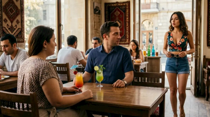 Arvadı ilə kafedə yemək yeyən kişi keçmiş sevgilisi ilə qarşılaşdı, "aləm qarışdı"