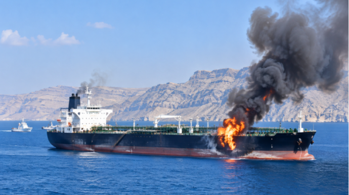 Hörmüz boğazında tanker naməlum mərmi ilə vurulub 
