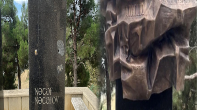 Jurnalist Nəcəf Nəcəfovun məzarı üzərindəki barelyef bərpa edilib - FOTOLAR 