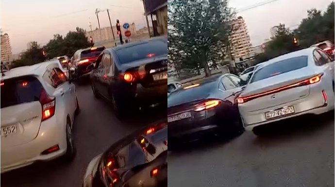 Masazırda sürücülər əks yola axışdı: Maşınlar yaşıl işıqda belə keçə bilmədi   - VİDEO