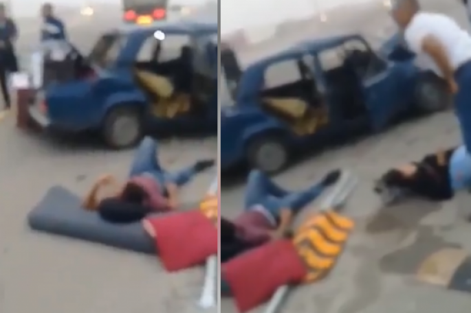 Azərbaycanda ağır qəza: İnsanlar yola düşdü - VİDEO