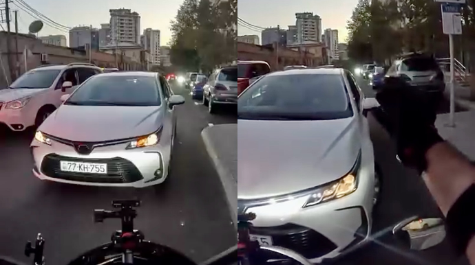 Əks yola çıxıb motosikletçini borclu çıxardı, sonda isə…   - VİDEO