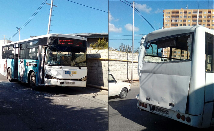 Bakıda iki marşrut avtobusu toqquşdu: xəsarət alanlar var - FOTO